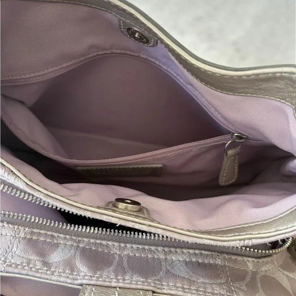 Coach Grey Pale Lilac & Silver Signature Hobo Shoulder Bag Vintage - Picture 10 of 14